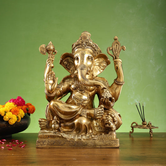Brass Large Ganesha Statue - 18x14x8.5 Inch - Budhshiv.com