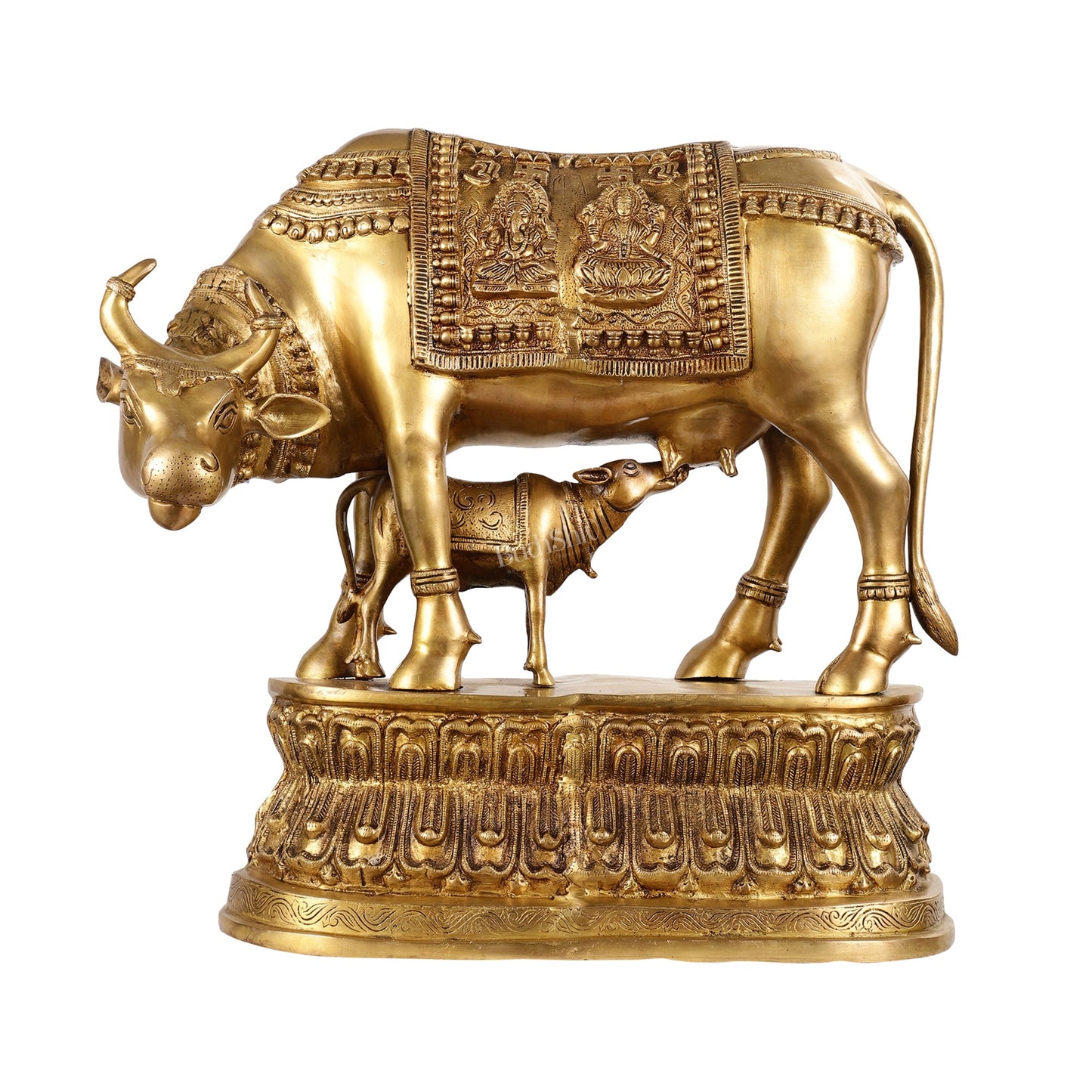 Brass Large Kamdhenu Cow with Calf Idol - 22 Inch - Budhshiv.com