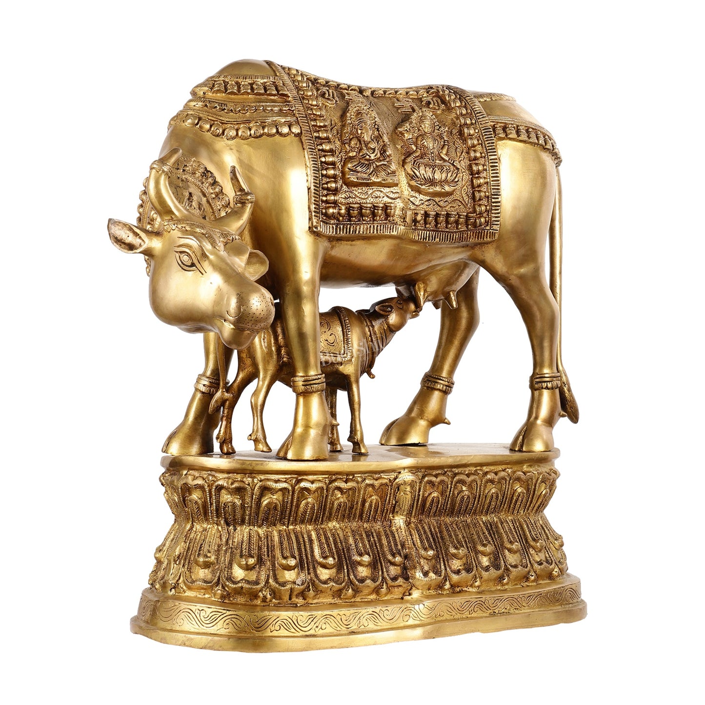 Brass Large Kamdhenu Cow with Calf Idol - 22 Inch - Budhshiv.com