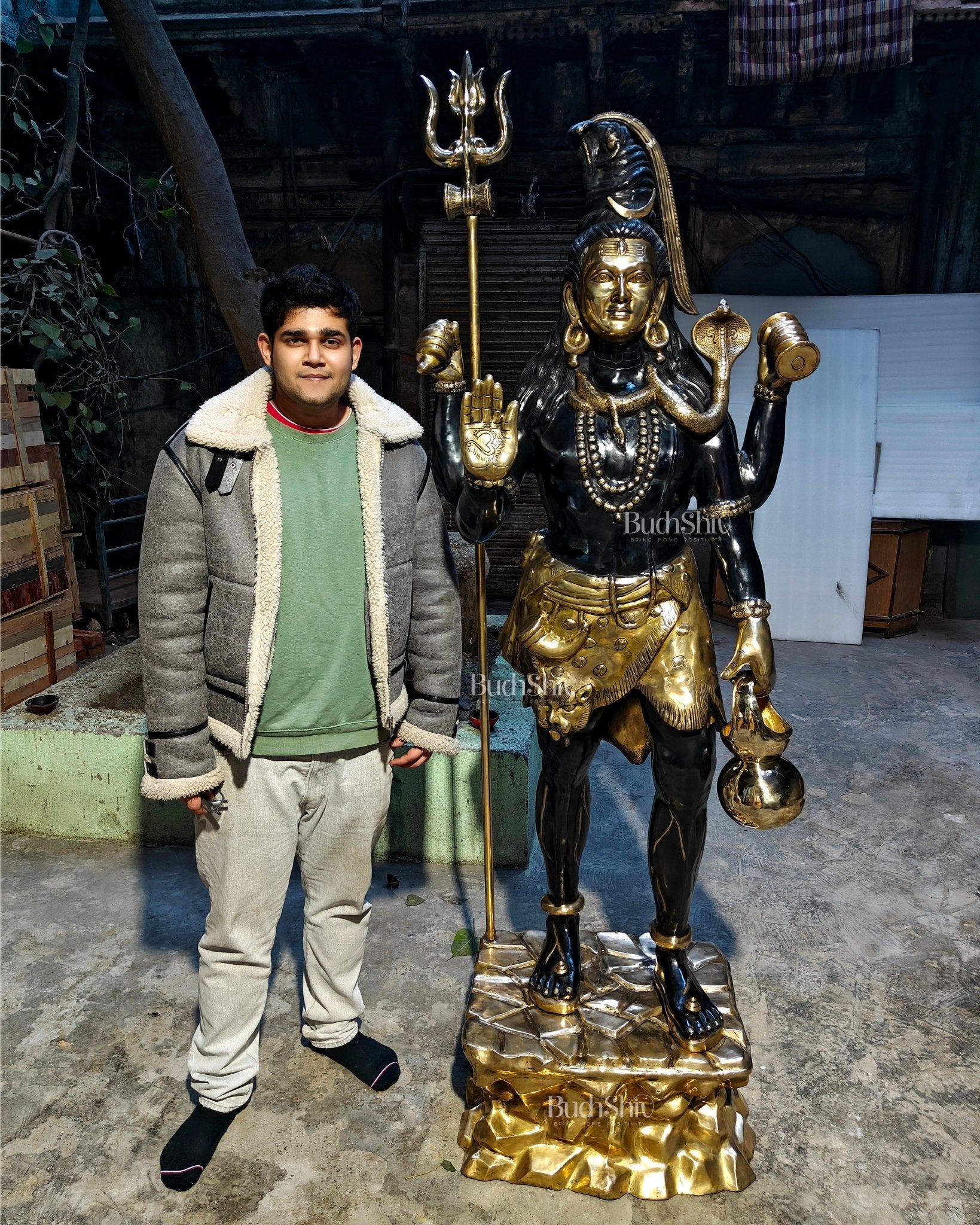 Brass Large Majestic Standing Lord Shiva Statue 90 inch - Budhshiv.com