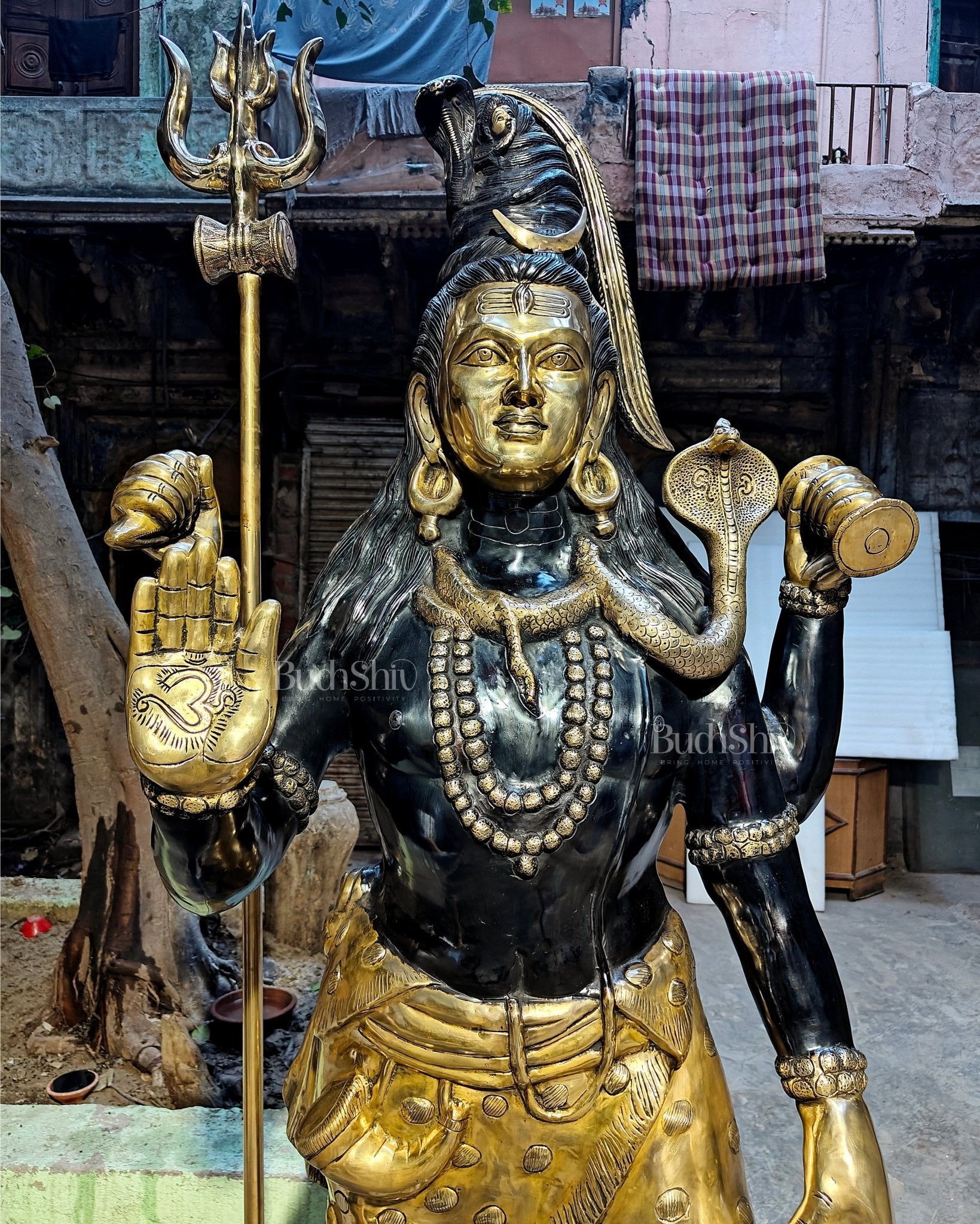 Brass Large Majestic Standing Lord Shiva Statue 90 inch - Budhshiv.com