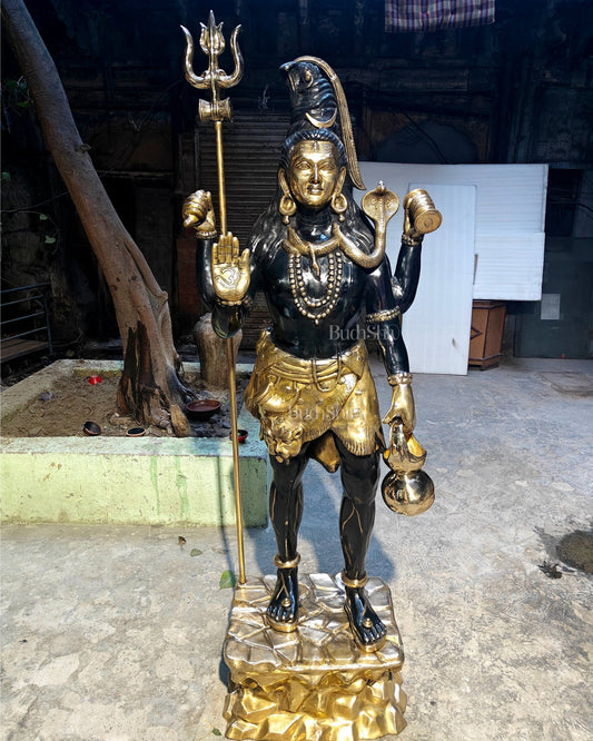 Brass Large Majestic Standing Lord Shiva Statue 90 inch - Budhshiv.com