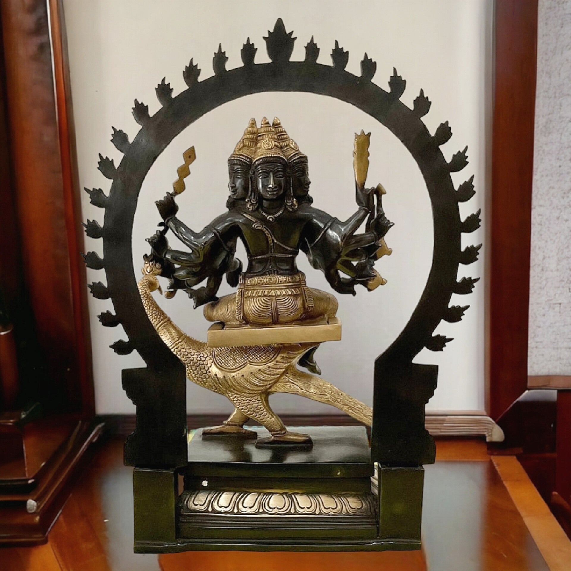 Brass Large Shanamurugan 6-Face Kartikeya Statue - 17-Inch - Budhshiv.com
