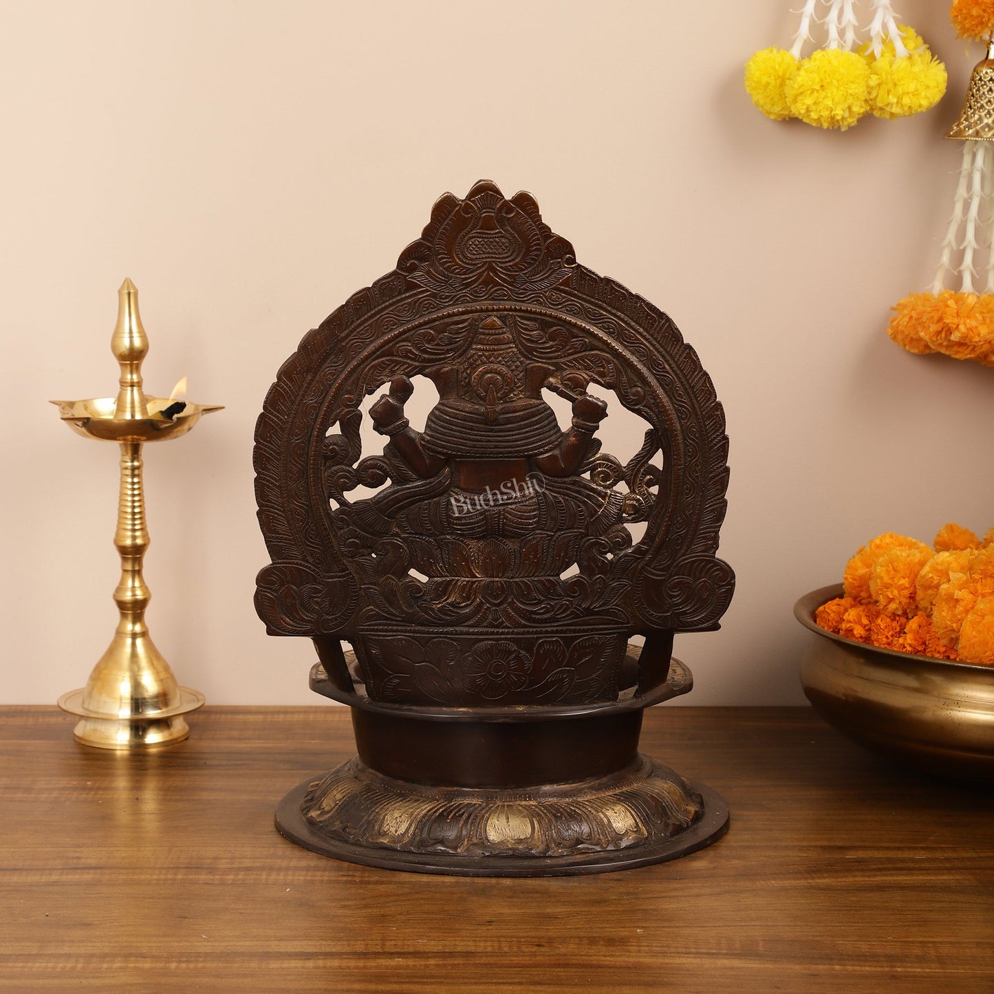 Brass Large-Sized Ganesha Lamp - 16 Inch - Budhshiv.com