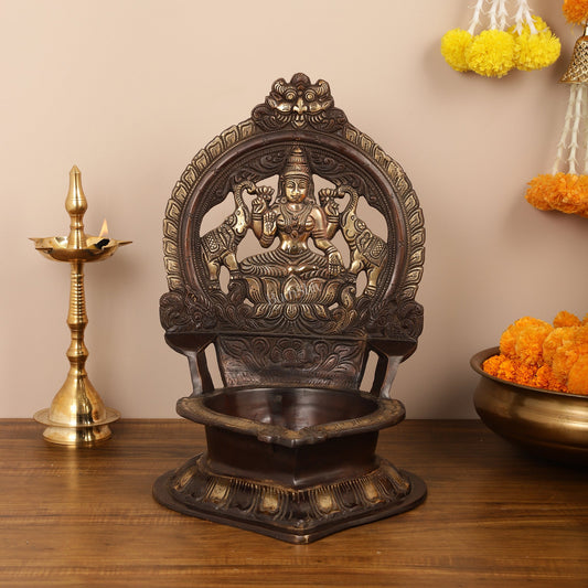 Brass Large-Sized Lakshmi Lamp - 17 Inch - Budhshiv.com