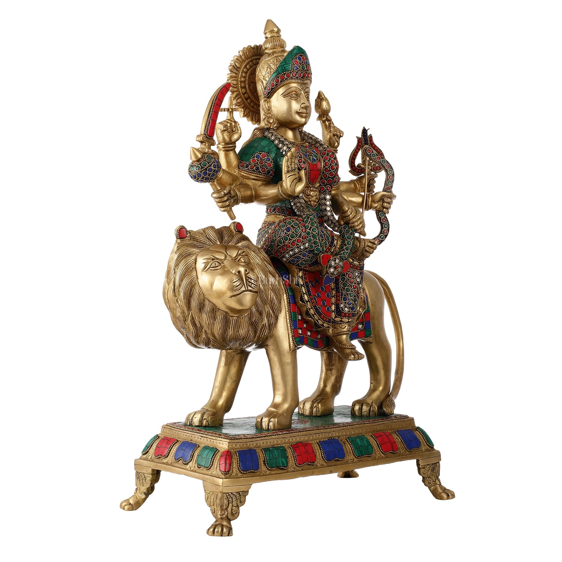 Brass Large Superfine Durga Mata Statue with Stonework - 21.5x14x7 Inch - Budhshiv.com