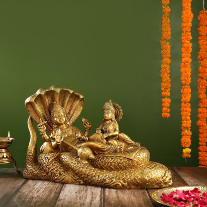 Brass Large Superfine Lakshmi Narayana Vishnu Lakshmi resting idol 20" - Budhshiv.com