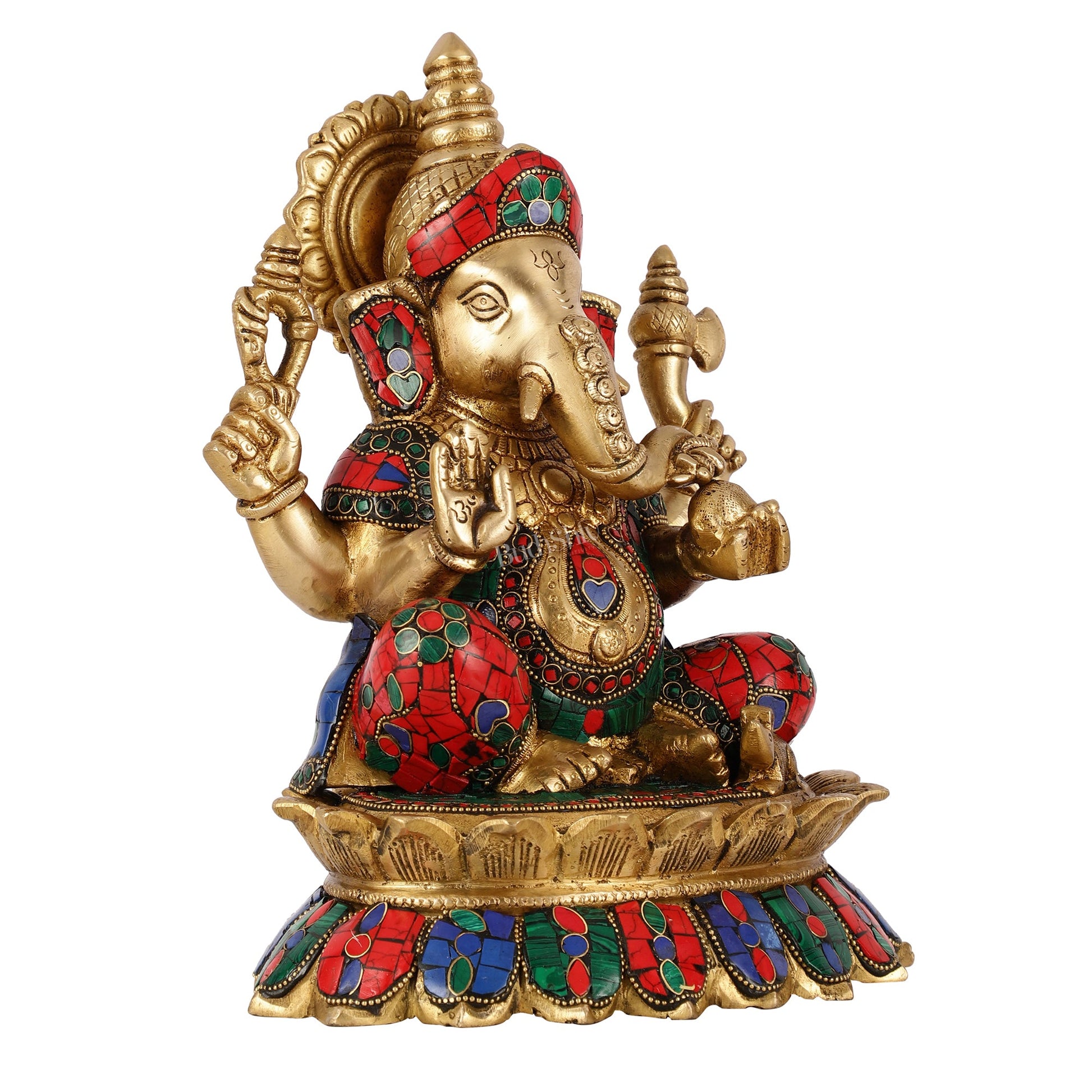 Brass Lord Ganesha on Lotus Idol - 11 Inch - Budhshiv.com