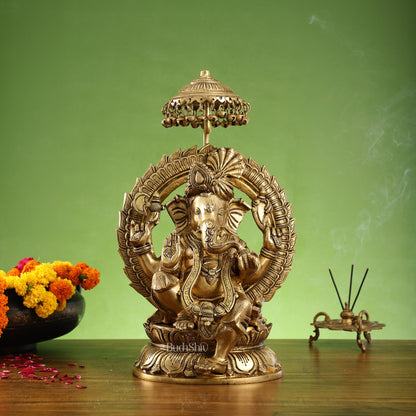 Brass Lord Ganesha Statue Seated on a Throne - 18 inch - Budhshiv.com