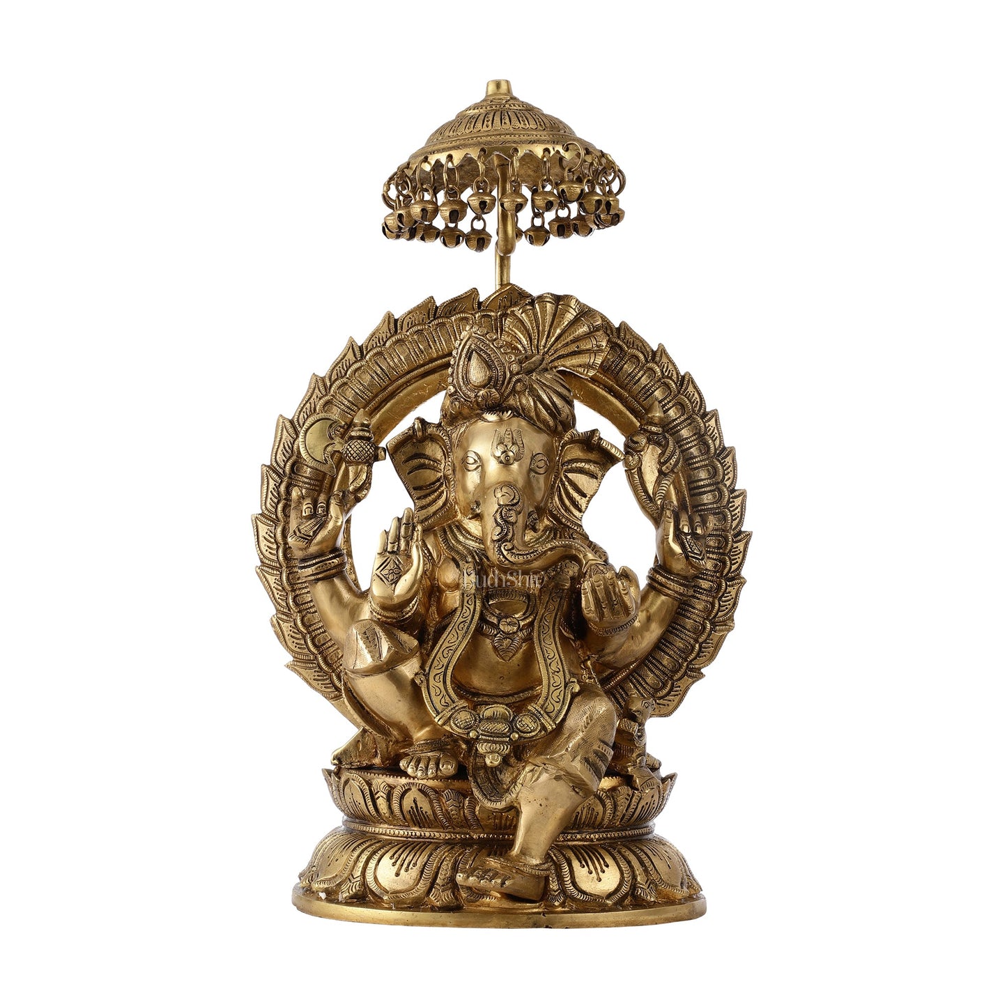 Brass Lord Ganesha Statue Seated on a Throne - 18 inch - Budhshiv.com