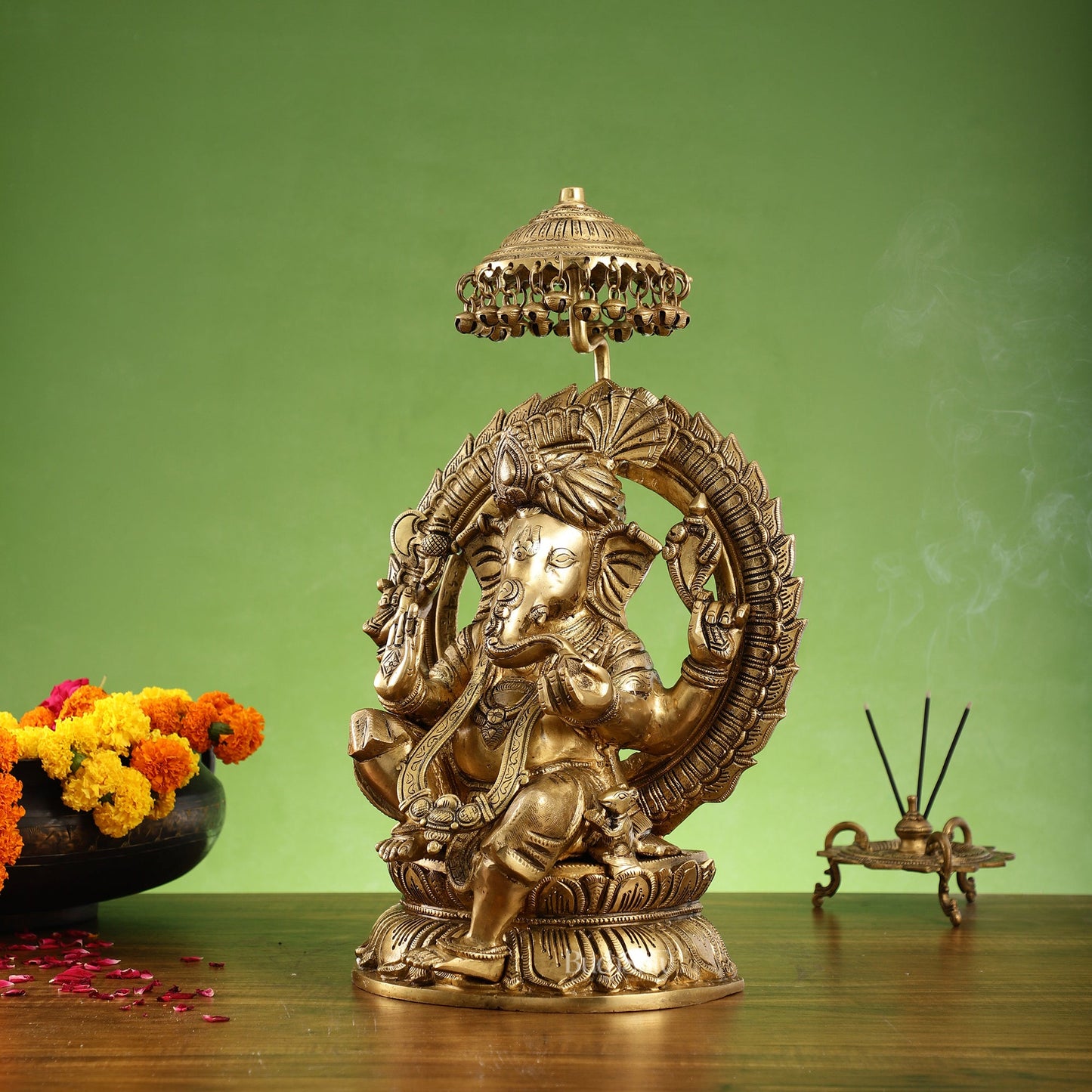 Brass Lord Ganesha Statue Seated on a Throne - 18 inch - Budhshiv.com