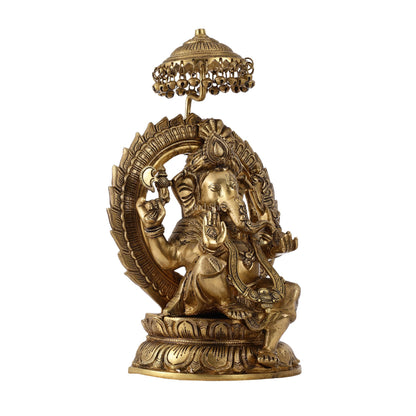 Brass Lord Ganesha Statue Seated on a Throne - 18 inch - Budhshiv.com