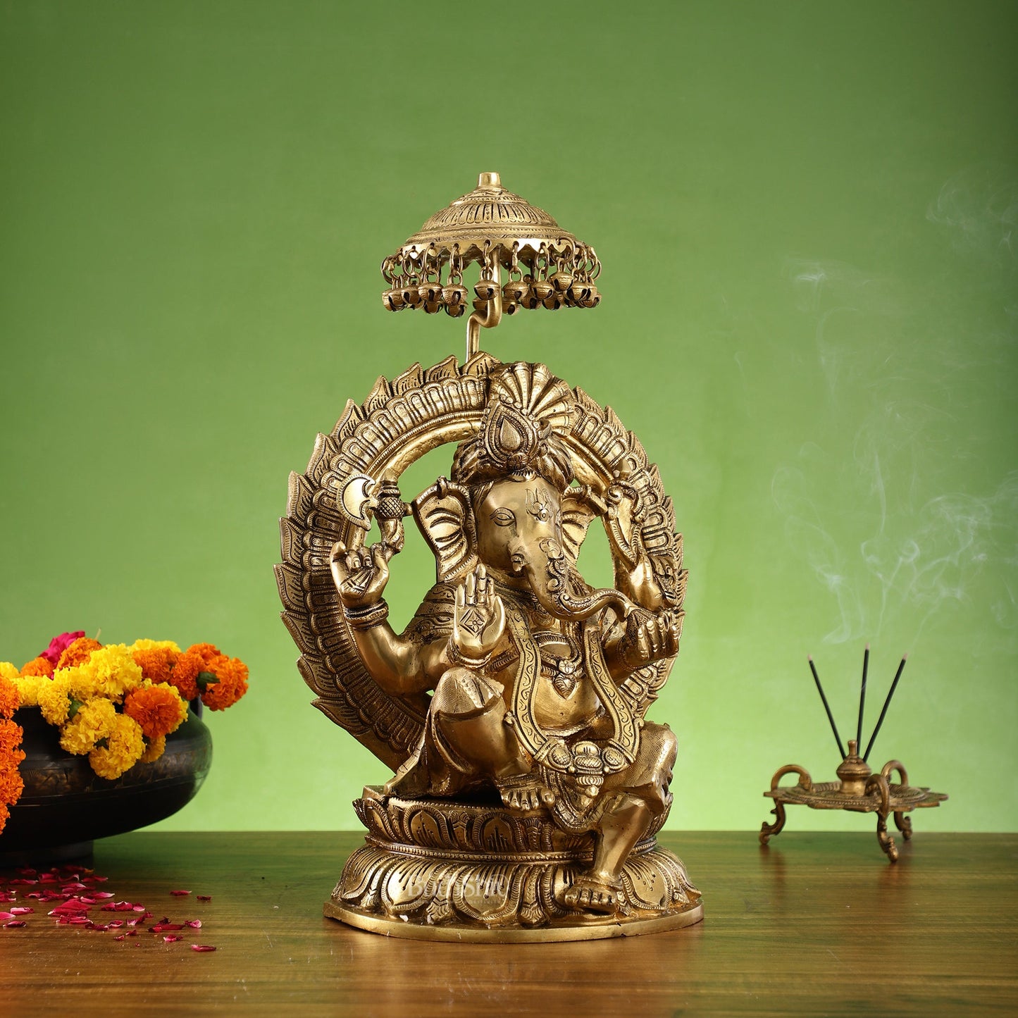 Brass Lord Ganesha Statue Seated on a Throne - 18 inch - Budhshiv.com