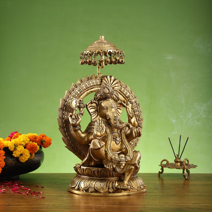 Brass Lord Ganesha Statue Seated on a Throne - 18 inch - Budhshiv.com