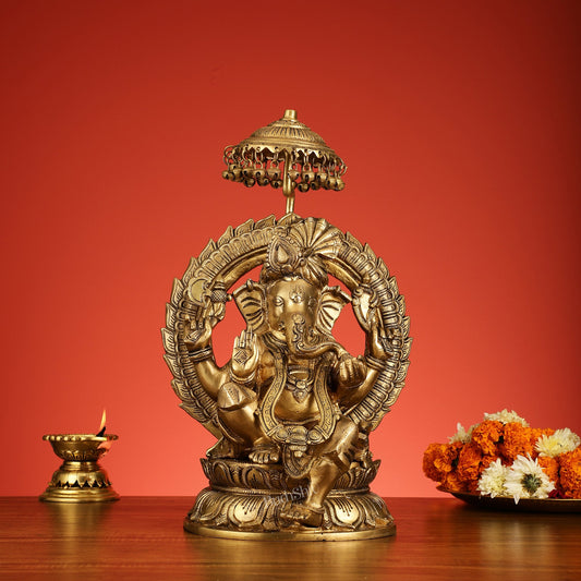 Brass Lord Ganesha Statue Seated on a Throne - 18 inch - Budhshiv.com
