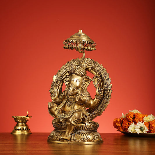 Brass Lord Ganesha Statue Seated on a Throne - 18 inch - Budhshiv.com