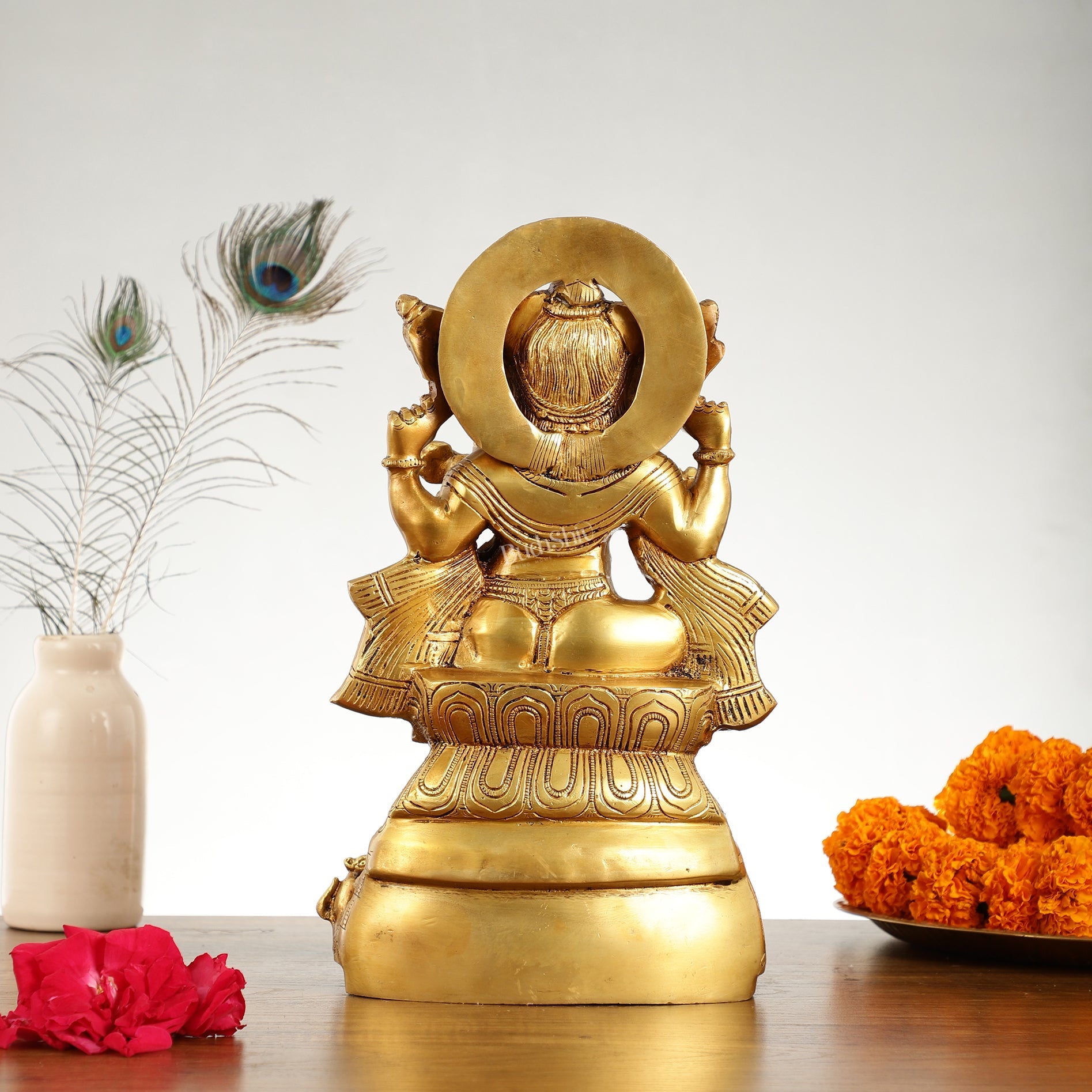 Brass Lord Ganesha Statue Seated on Elephant Throne - 12 Inch - Budhshiv.com