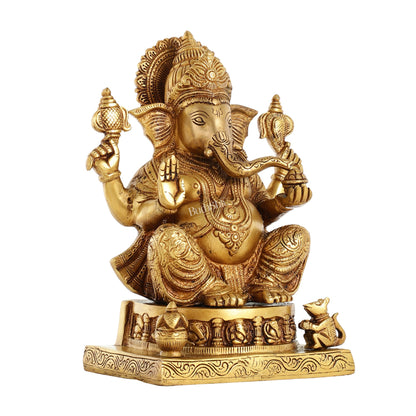 Brass Lord Ganesha Statue with Ashtavinayaka - 10 Inch - Budhshiv.com