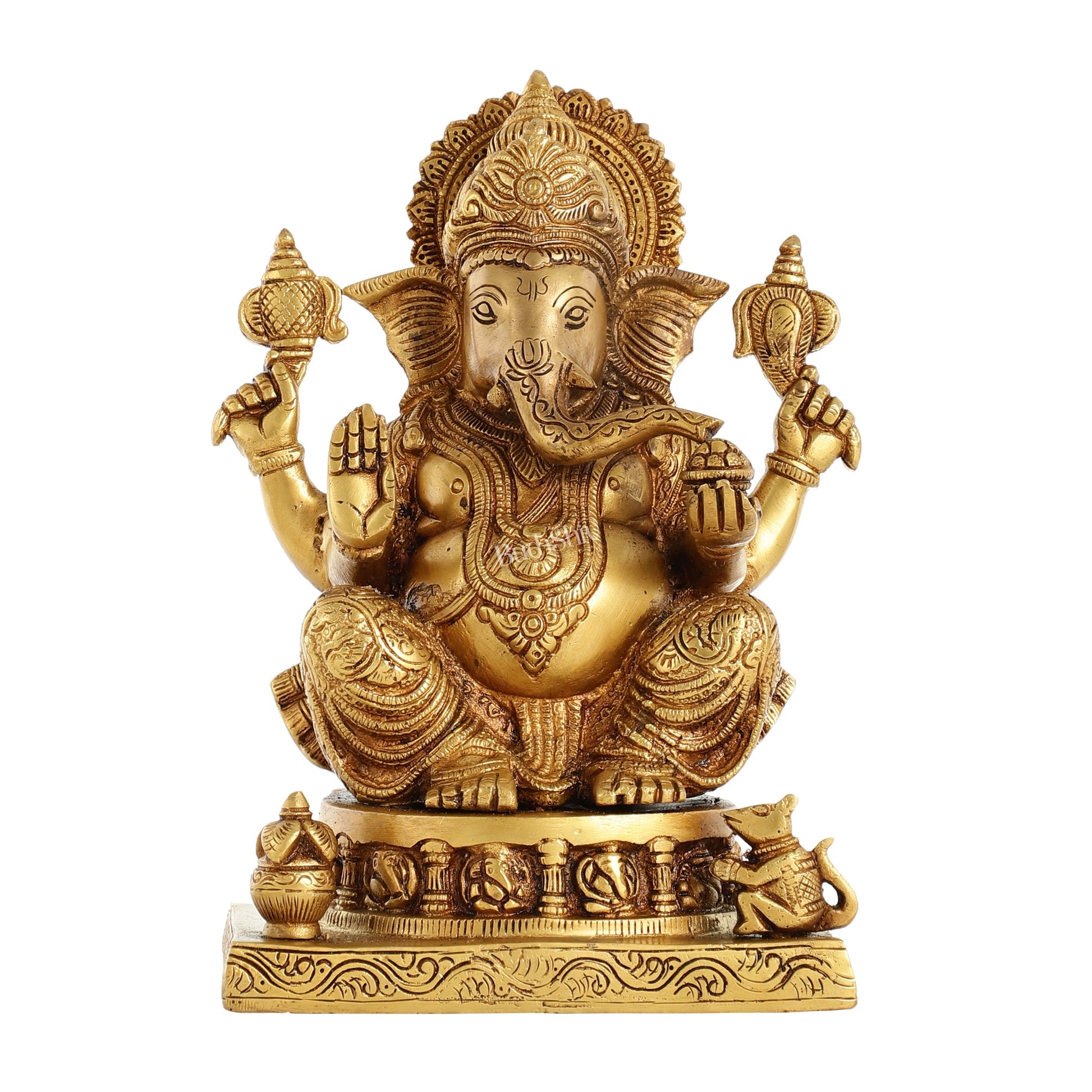 Brass Lord Ganesha Statue with Ashtavinayaka - 10 Inch - Budhshiv.com