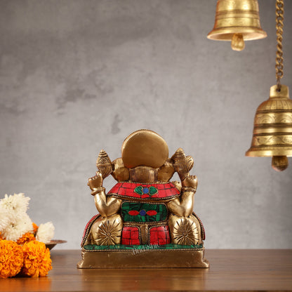 Brass Lord Ganesha Statue with Stonework - 6.5 Inch - Budhshiv.com