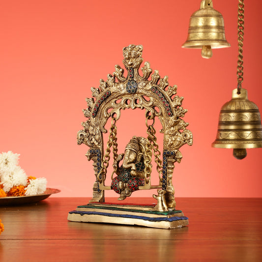 Brass Lord Ganesha Swing Idol - 10 inch - Budhshiv.com