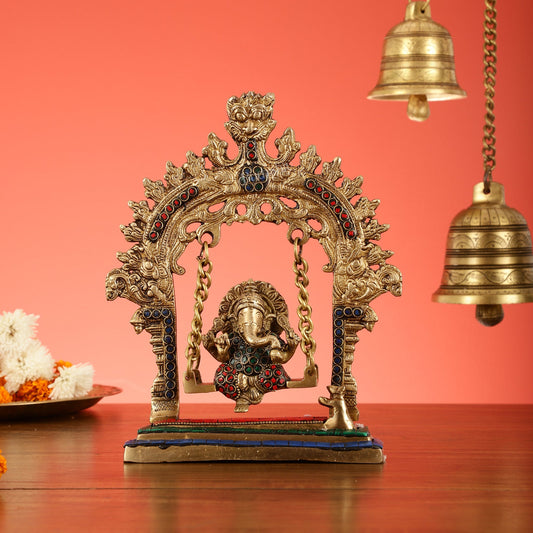 Brass Lord Ganesha Swing Idol - 10 inch - Budhshiv.com