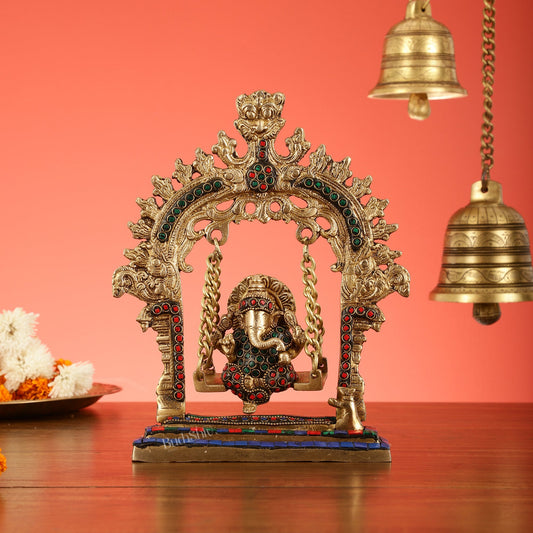 Brass Lord Ganesha Swing Idol - 10 inch - Budhshiv.com