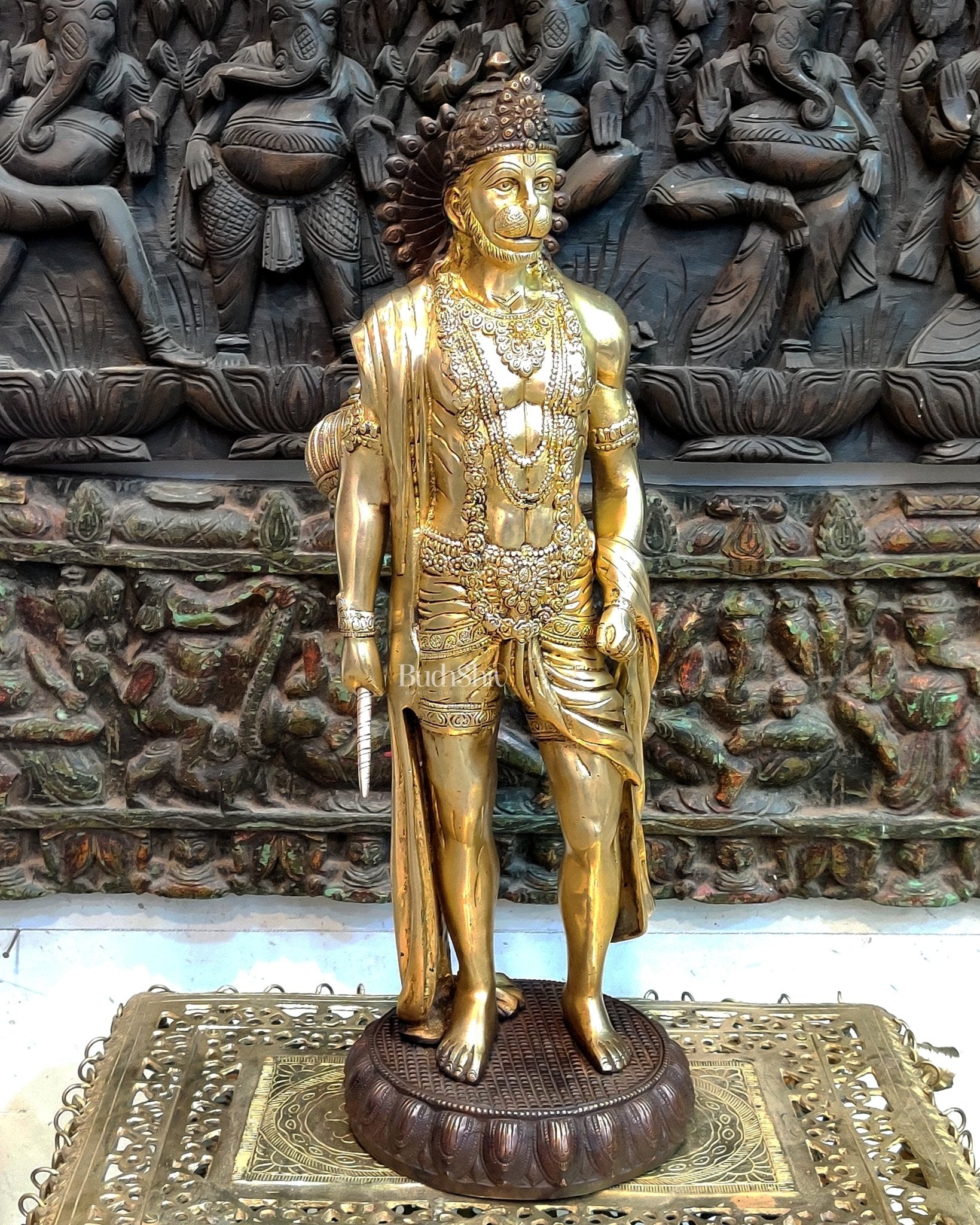 Brass Lord Hanuman Statue Standing 24" Height - Budhshiv.com