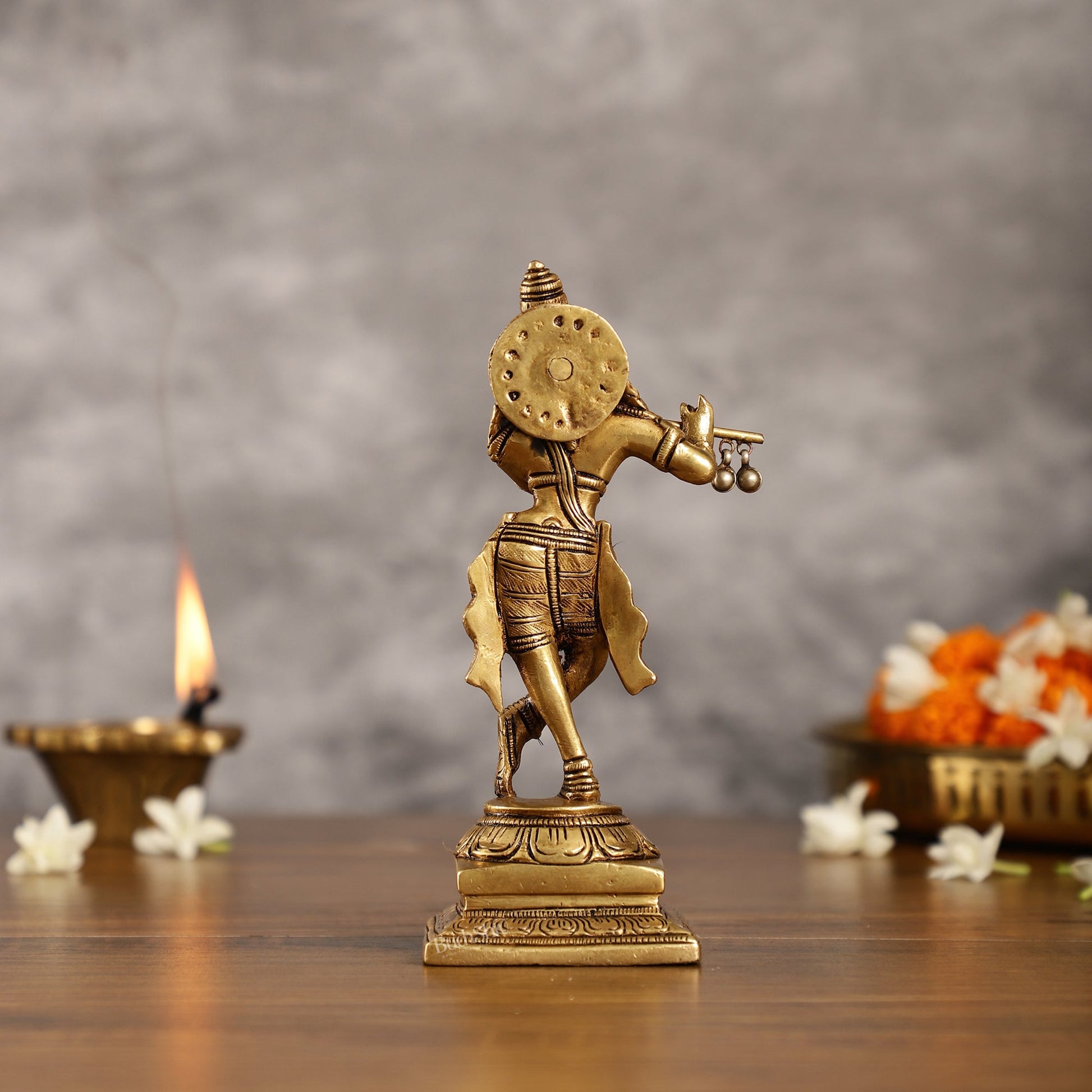 Brass Lord Krishna Idol | Height 7.5 inch - Budhshiv.com