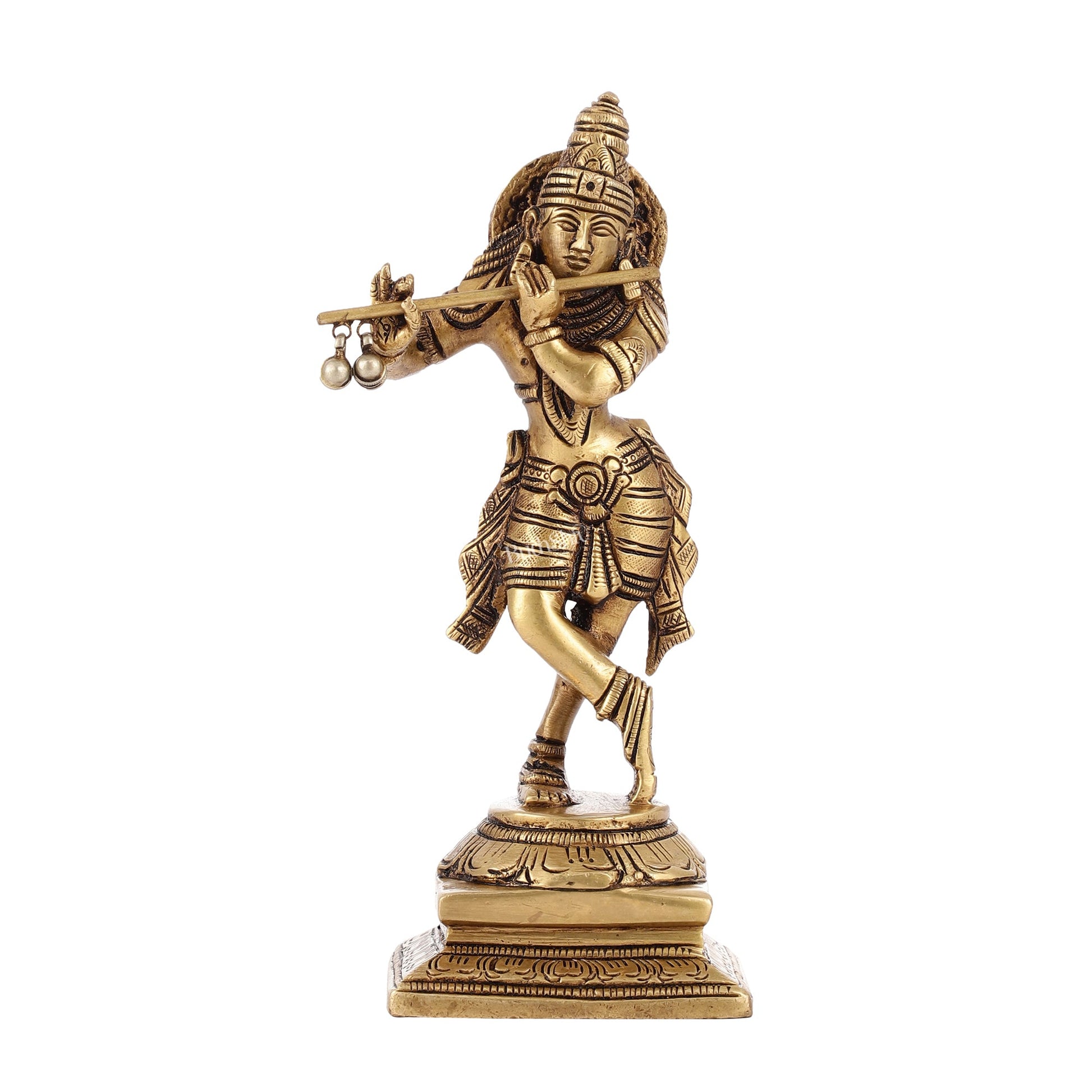 Brass Lord Krishna Idol | Height 7.5 inch - Budhshiv.com