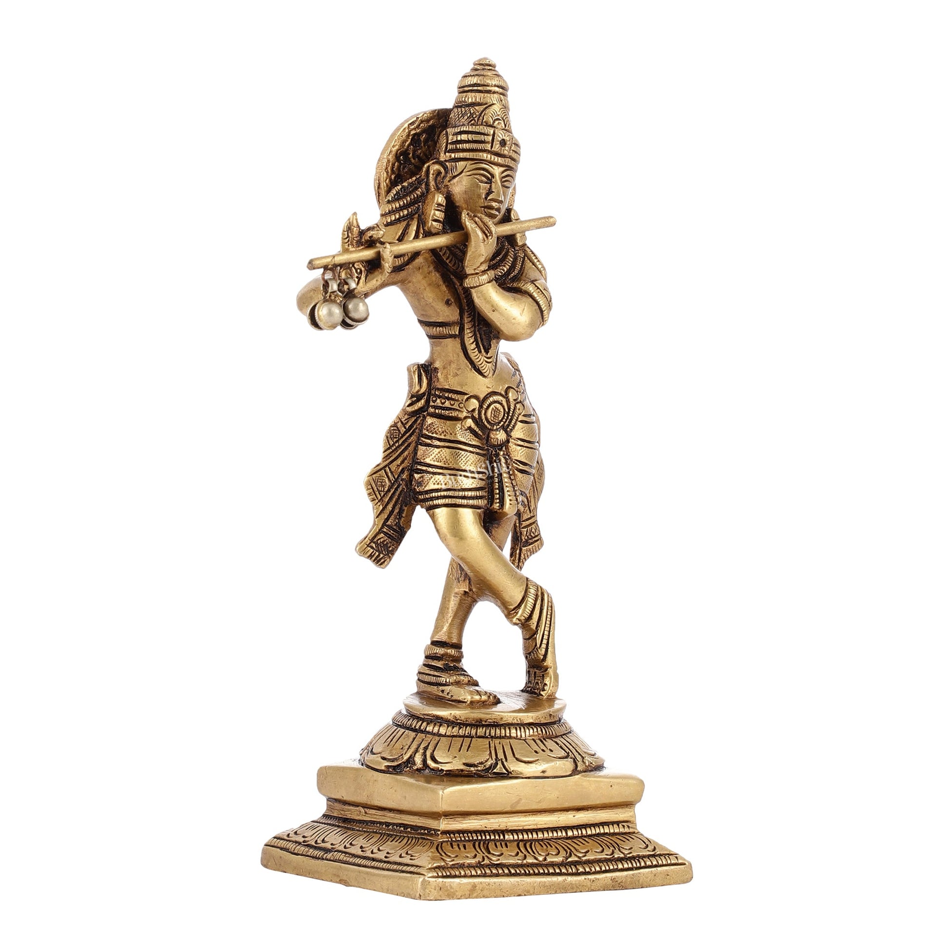 Brass Lord Krishna Idol | Height 7.5 inch - Budhshiv.com