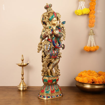 Brass Lord Krishna Murti |29 Inch - Budhshiv.com