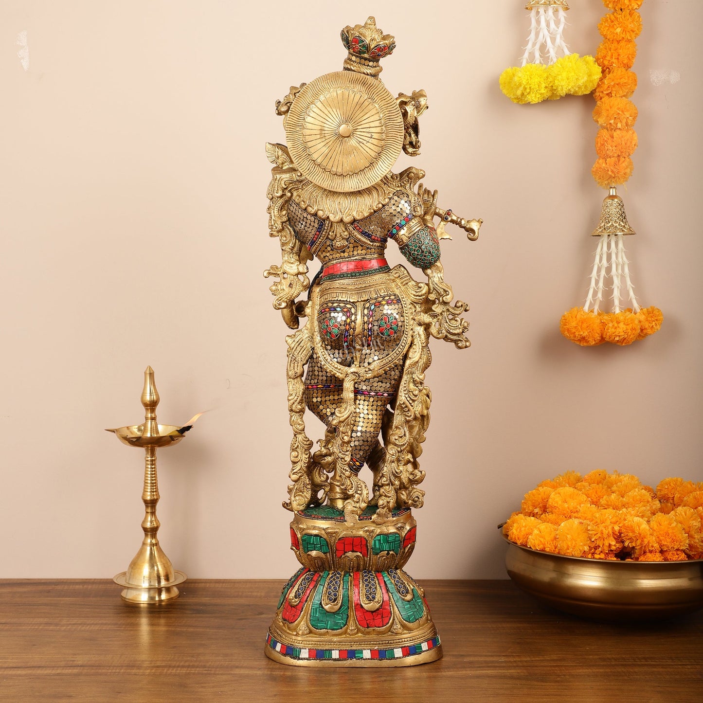 Brass Lord Krishna Murti |29 Inch - Budhshiv.com