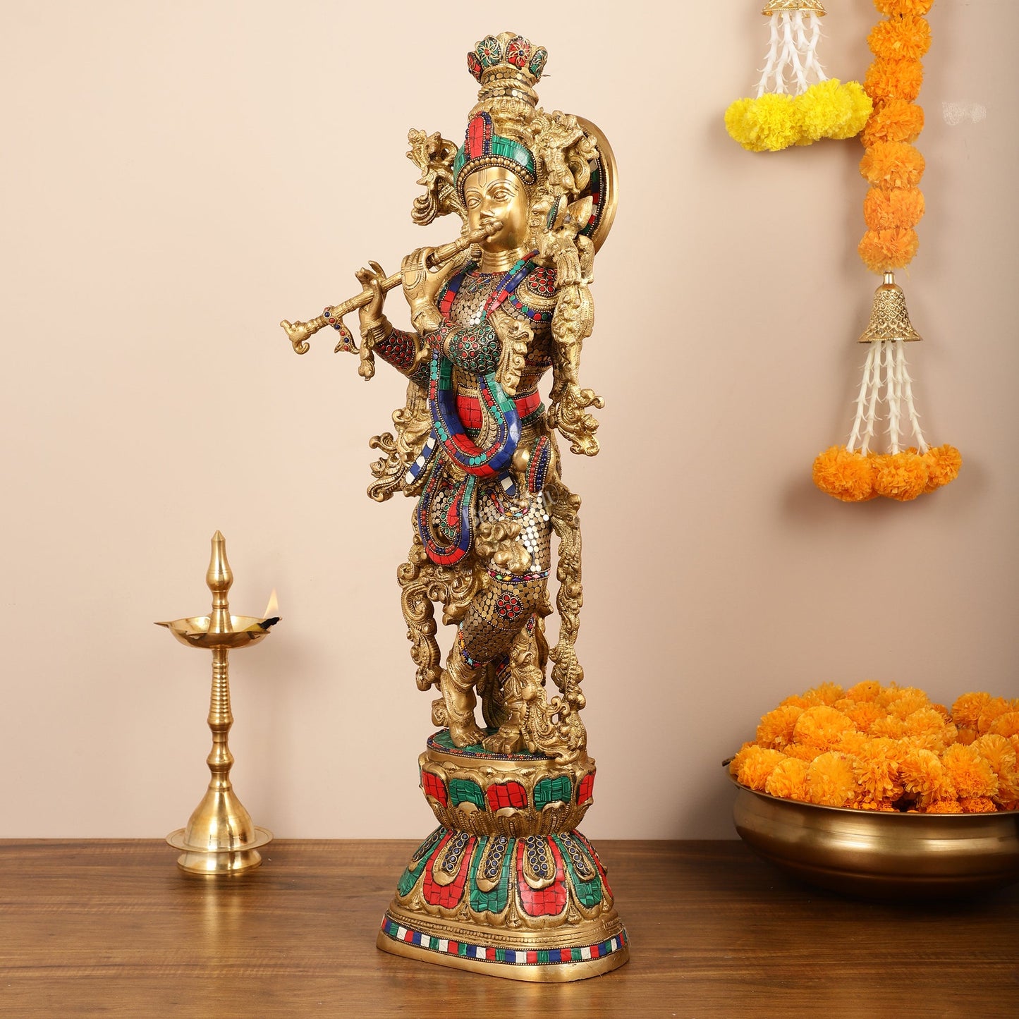 Brass Lord Krishna Murti |29 Inch - Budhshiv.com