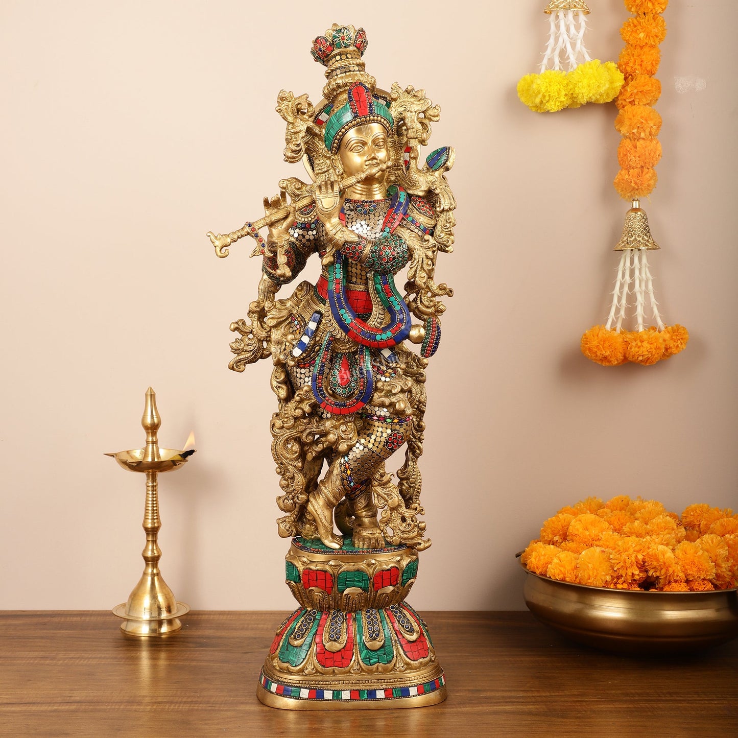 Brass Lord Krishna Murti |29 Inch - Budhshiv.com