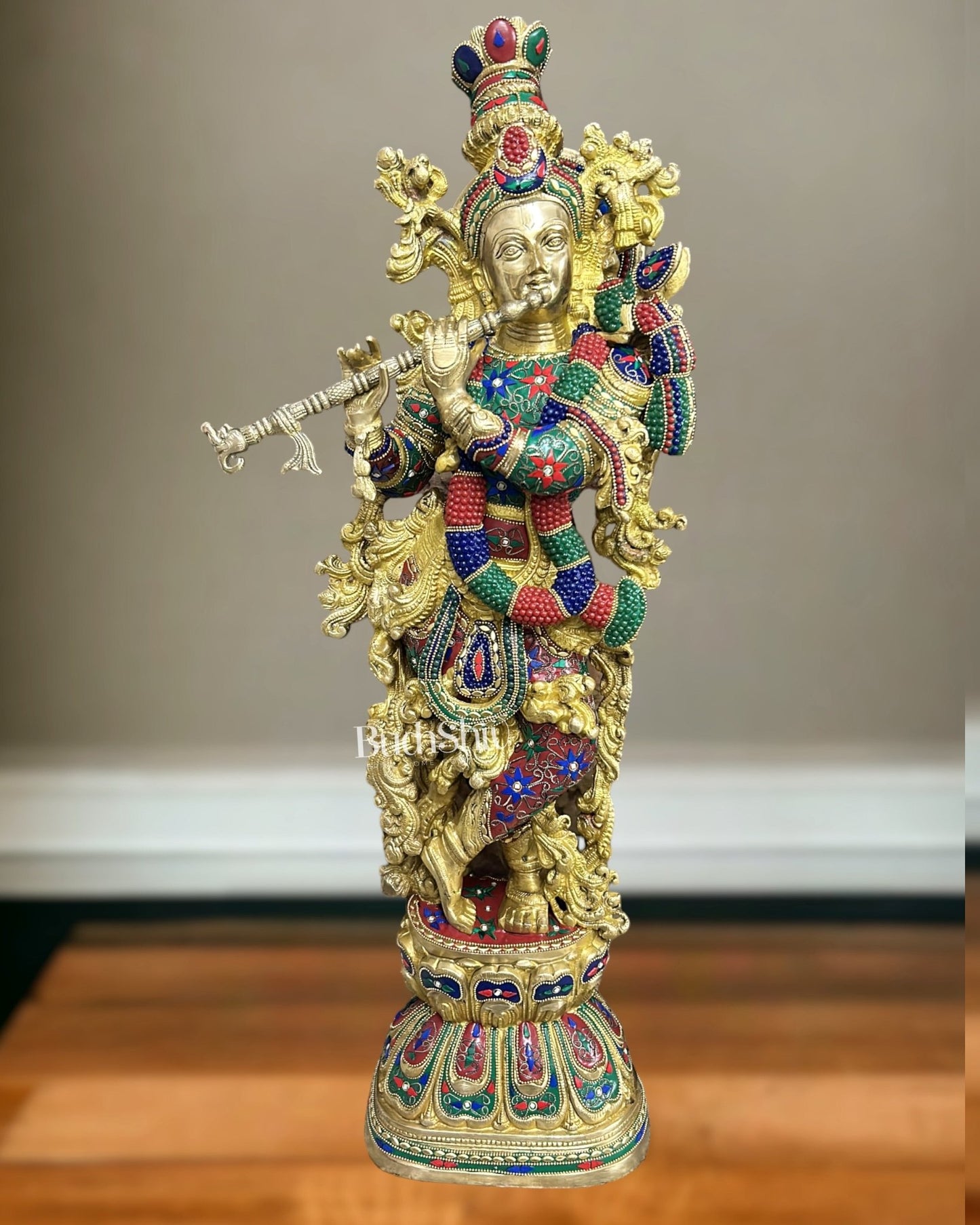 Brass Lord Krishna Murti | 29 Inch - Budhshiv.com