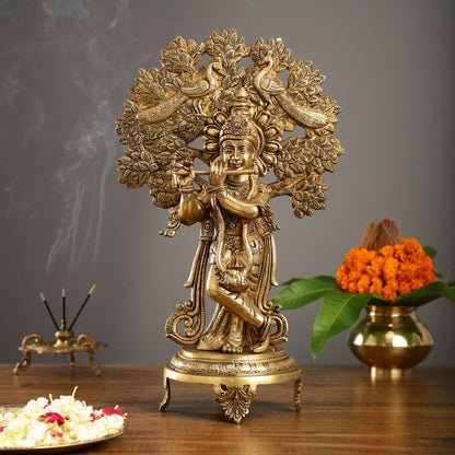 Brass Lord Krishna under Kalpavriksha 18" - Budhshiv.com