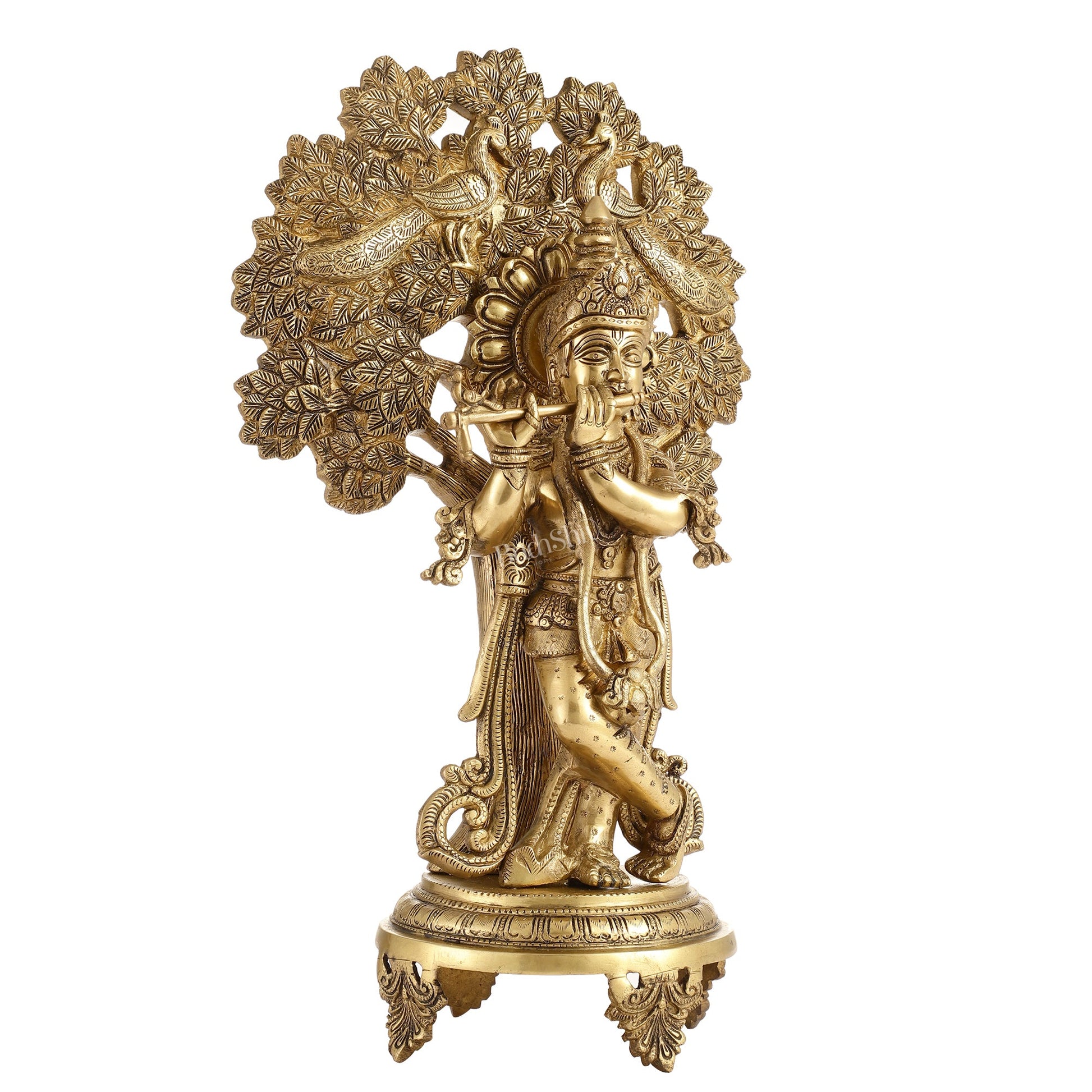 Brass Lord Krishna under Kalpavriksha 18" - Budhshiv.com