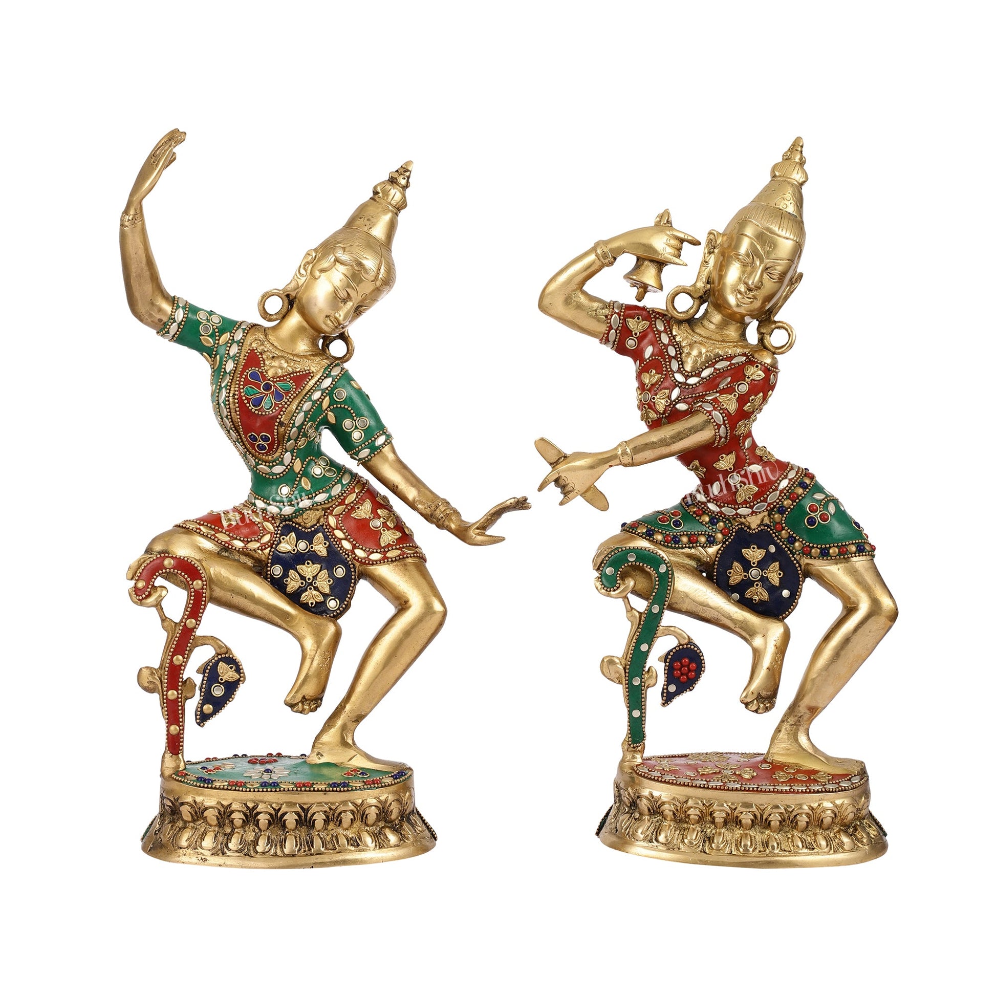 Brass Lord Shiva and Parvati Dancing Idols 15 inch - Budhshiv.com