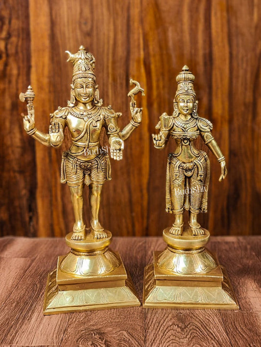 Brass Lord Shiva and Parvati Idol | 18" Height - Budhshiv.com