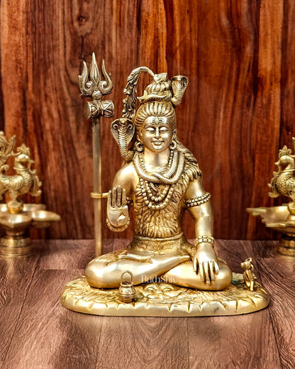 Brass Lord Shiva in Aashirwaad mudra idol 15" Height - Budhshiv.com