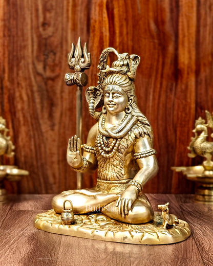 Brass Lord Shiva in Aashirwaad mudra idol 15" Height - Budhshiv.com