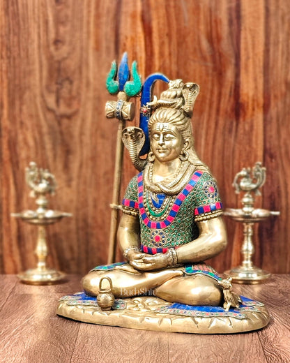 Brass Lord Shiva in meditation idol 15" Height - Budhshiv.com