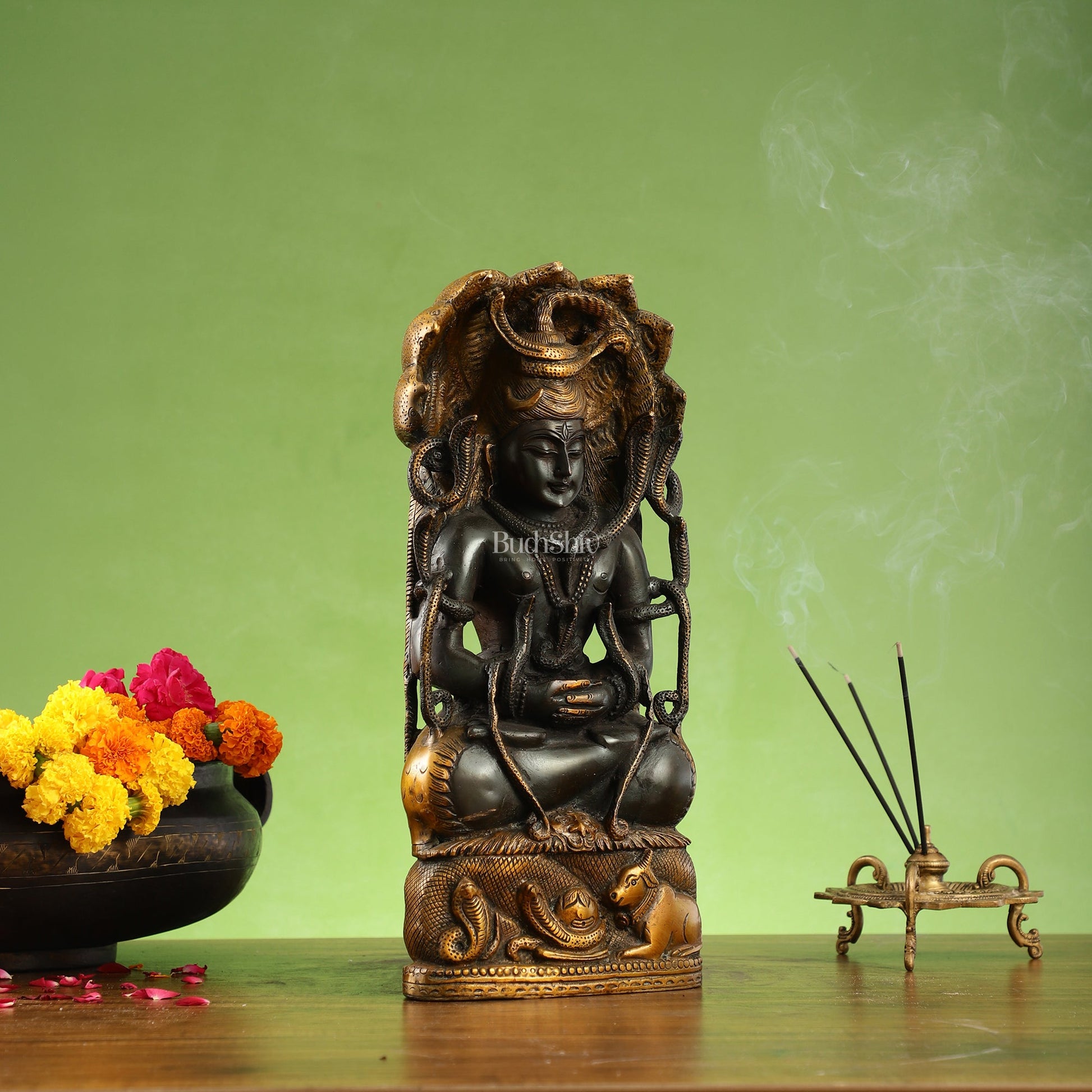 Brass Lord Shiva in Meditation Statue - 14.5x6.5x3 Inch - Budhshiv.com