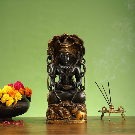 Brass Lord Shiva in Meditation Statue - 14.5x6.5x3 Inch - Budhshiv.com