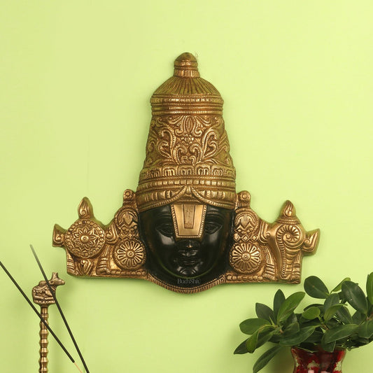 Brass Lord Venkateshwara Swamy Face with Shankhu Chakra | 12x13 inch - Budhshiv.com