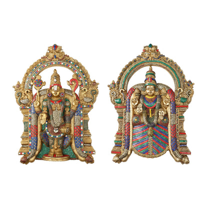 Brass Lord Venkateshwara Tirupati Balaji and Goddess Padmavathi Thayar Wall Hangings - 26 - Budhshiv.com