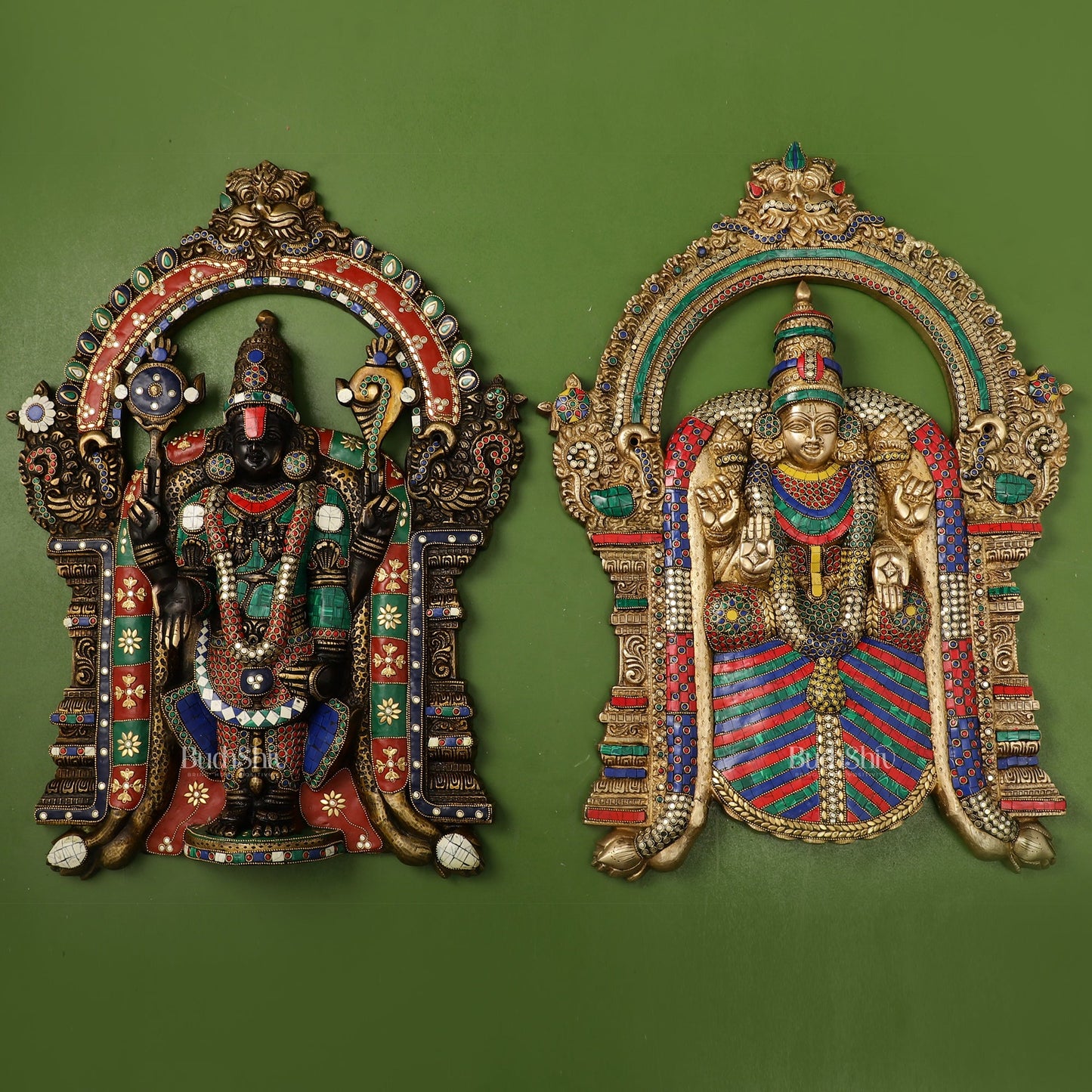 Brass Lord Venkateshwara Tirupati Balaji and Goddess Padmavathi Thayar Wall Hangings - 26 - Budhshiv.com