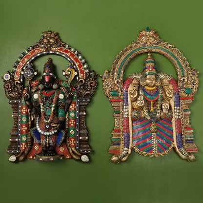 Brass Lord Venkateshwara Tirupati Balaji and Goddess Padmavathi Thayar Wall Hangings - 26 - Budhshiv.com