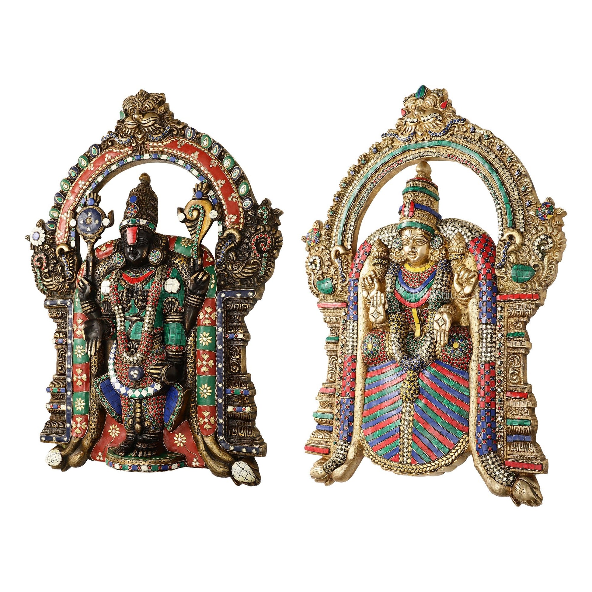 Brass Lord Venkateshwara Tirupati Balaji and Goddess Padmavathi Thayar Wall Hangings - 26 - Budhshiv.com